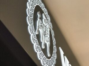Wrapchic pushed through 10mm acrylic with vinyl detail and LED illumination